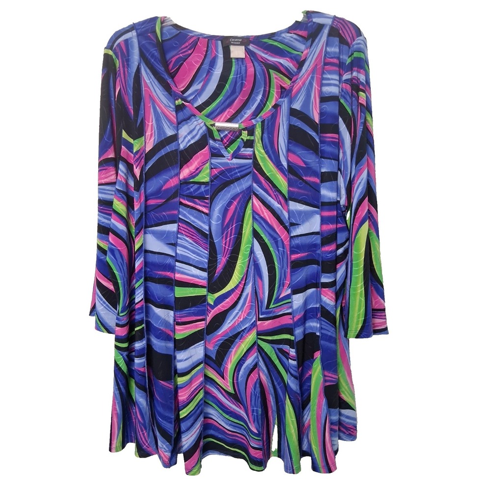 Vintage Abstract Vibrant Tunic Top Liquid Knit Pullover Size 2X Art To Wear